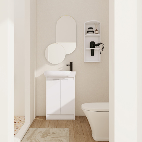 23-Inch Glossy White Plywood Bathroom Vanity with Sink and Storage Rack