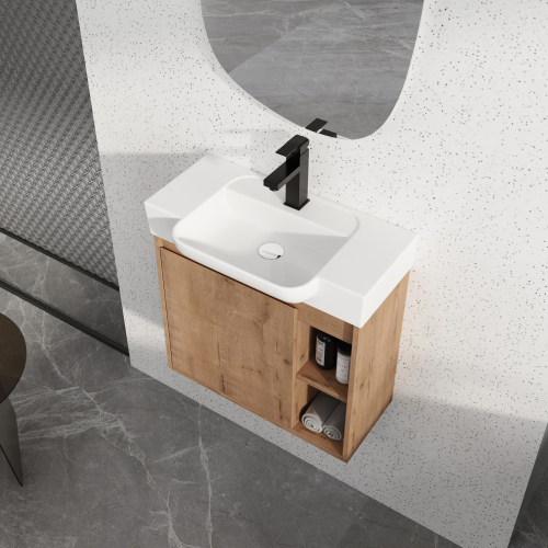 24-Inch Imitative Oak Plywood Wall-Mounted Bathroom Vanity with Sink