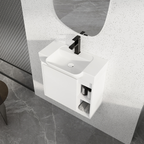 24-Inch Glossy White Plywood Wall-Mounted Bathroom Vanity with Sink