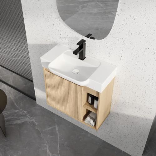 24-Inch Light Oak Plywood Vanity with Ceramic Sink, Modern Style
