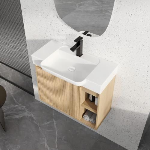 28-Inch Light Oak Plywood Wall-Mounted Bathroom Vanity with Sink