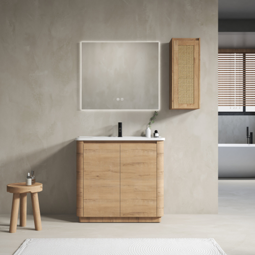 36-Inch Imitative Oak Plywood Bathroom Vanity with Ceramic Sink - 36" Imitative Oak Vanity - Plywood - Modern - Bathroom - Not Specified - Not Specified
