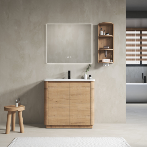 36-Inch Imitative Oak Plywood Bathroom Vanity with Ceramic Sink - 36" Imitative Oak Vanity - Plywood - Modern - Bathroom - Not Specified - Not Specified