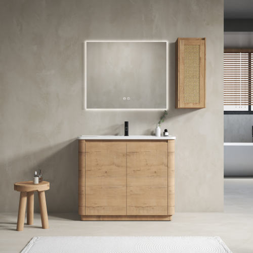 40-Inch Imitative Oak Plywood Bathroom Vanity with Ceramic Sink - 40" Imitative Oak Vanity - Plywood - Modern - Bathroom - Not Specified - Not Specified