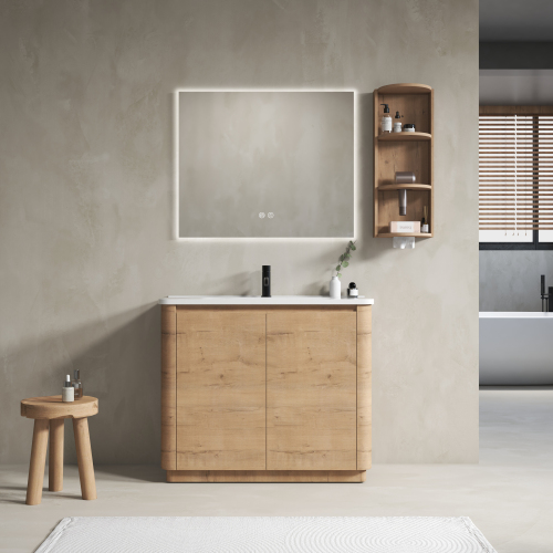 40-Inch Imitative Oak Plywood Vanity with Ceramic Sink & 2 Soft-Close Doors