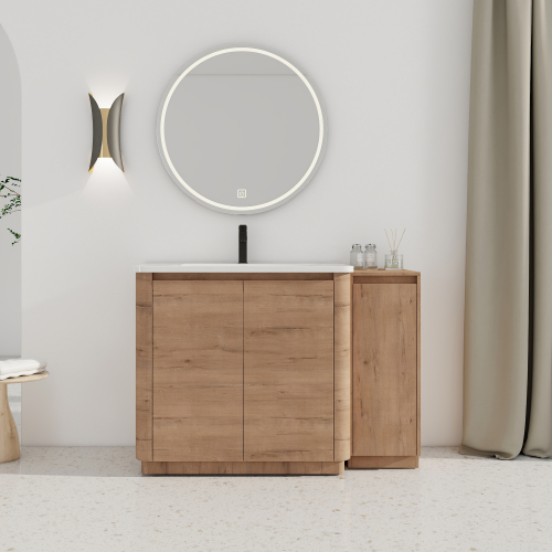 48-Inch Imitative Oak Plywood Vanity with White Ceramic Sink