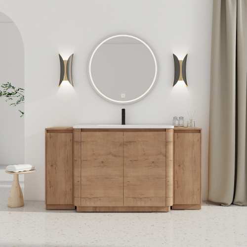 64-Inch Imitative Oak Plywood Bathroom Vanity with Ceramic Sink
