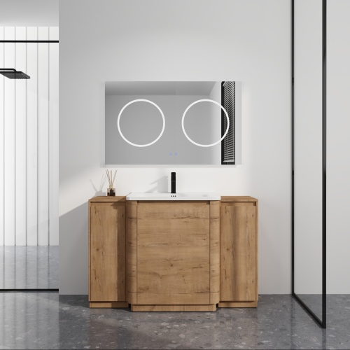 52-Inch Imitative Oak Plywood Freestanding Bathroom Vanity with Sink