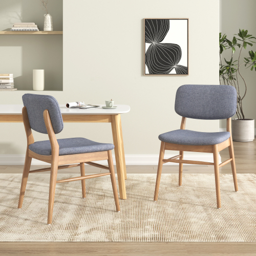 Set of 2 Light Gray Upholstered Dining Chairs with Walnut Rubberwood