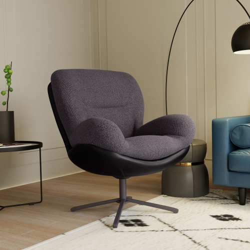Dark Gray 28.75-Inch Chenille and Faux Leather Swivel Chair