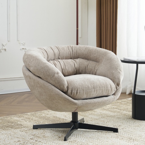 Brown Chenille 360° Swivel Office Accent Chair with Removable Cushion