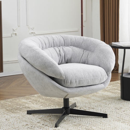 Gray Chenille 360° Swivel Accent Chair with Black Metal Base