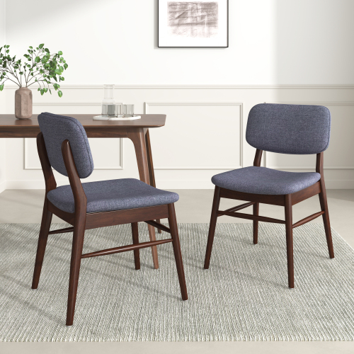 Set of 2 Charcoal Polyester Dining Chairs with Walnut Rubberwood Frames