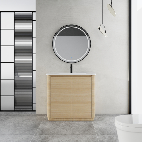 36-Inch American White Oak Plywood Vanity with White Ceramic Sink