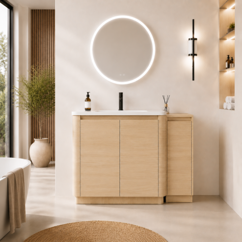 48-Inch American White Oak Plywood Vanity with White Ceramic Sink
