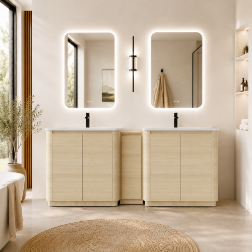 84-Inch American White Oak Plywood Vanity with White Ceramic Sink