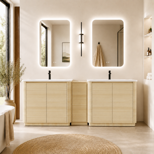 92-Inch American White Oak Plywood Bathroom Vanity Set with Sink