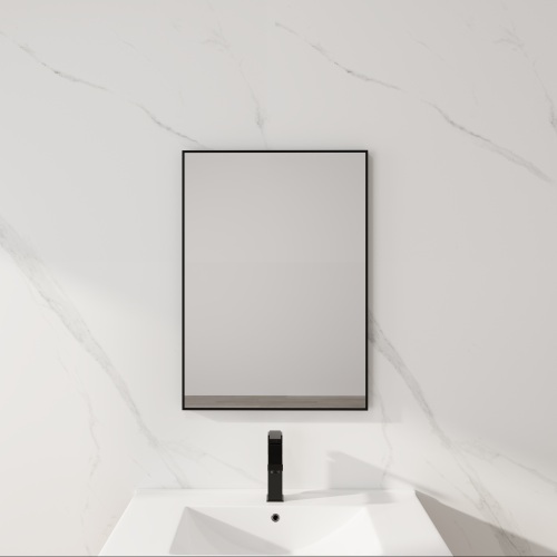 20-Inch Black Aluminum Frame Rectangular Glass Bathroom Mirror
