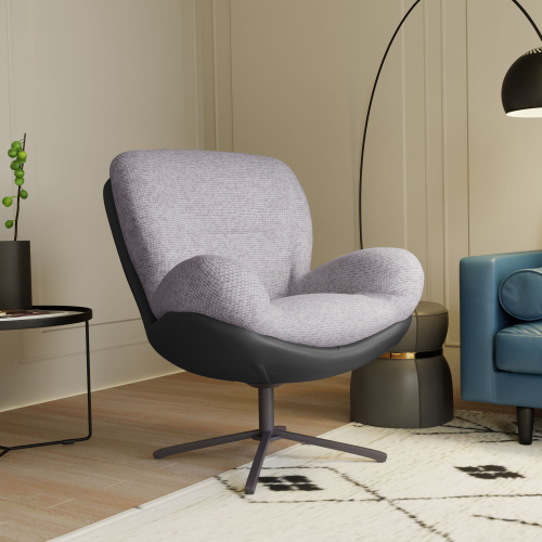 360° Swivel Office Chair, Light Gray Chenille & Faux Leather, 28.75"