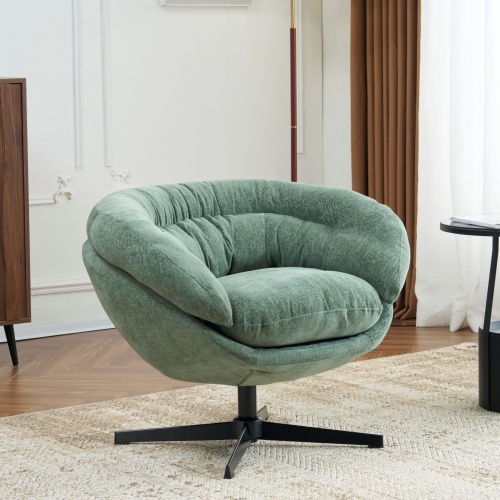 Green Chenille 360° Swivel Accent Chair with Black Metal Base