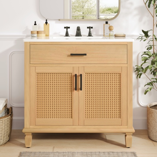 36-Inch Natural Bathroom Vanity with Ceramic Sink and MDF Cabinet