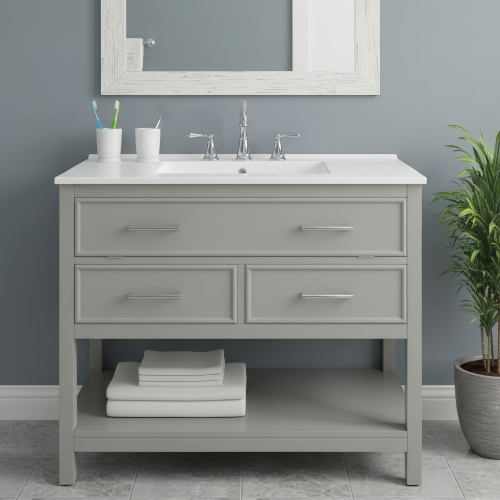 36-Inch Gray MDF Bathroom Vanity with Ceramic Sink and Drawers
