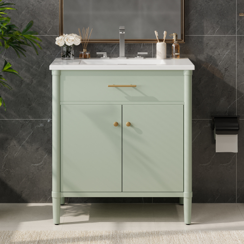 30-Inch Green MDF Bathroom Vanity with Sink and Curved Profile