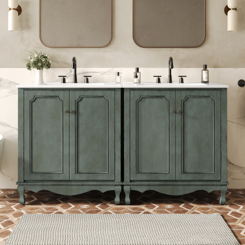60-Inch Antique Teal Double-Sink Ceramic and MDF Bathroom Vanity
