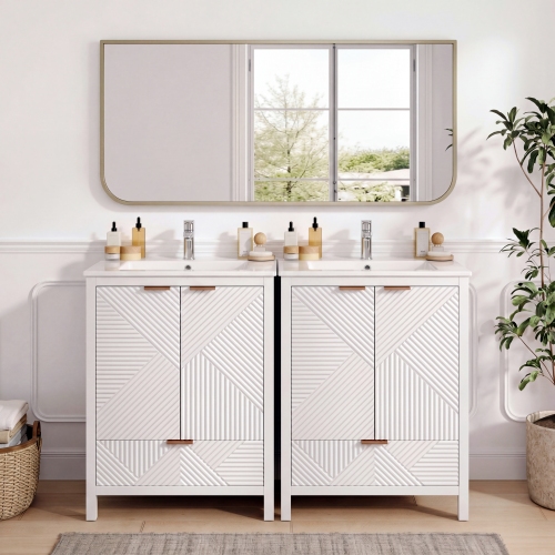 48-Inch White MDF Bathroom Vanity with Textured Doors and Drawer