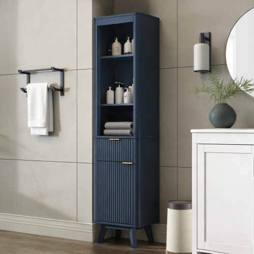Blue 68-Inch Particle Board and MDF Bathroom Cabinet with Drawer
