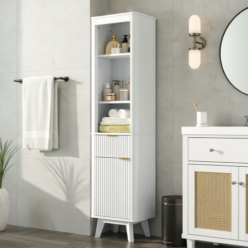 68-Inch White Particle Board and MDF Bathroom Cabinet with Drawer