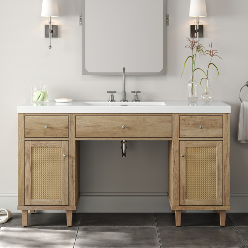 60-Inch Antique Natural Pine and MDF Bathroom Vanity with SMC Sink