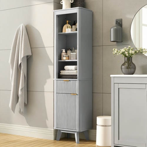 68-Inch Tall Gray MDF & Particle Board Bathroom Storage Cabinet