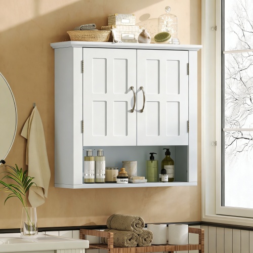 White MDF Wall-Mounted Bathroom Cabinet, 15.75-Inch Wide