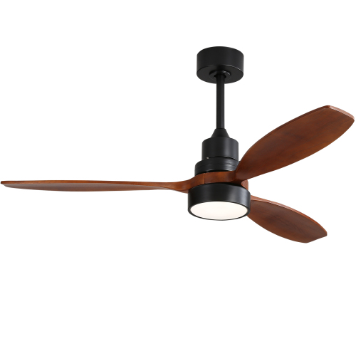 52-Inch Brushed Nickel Metal & Natural Wood 3-Blade LED Ceiling Fan