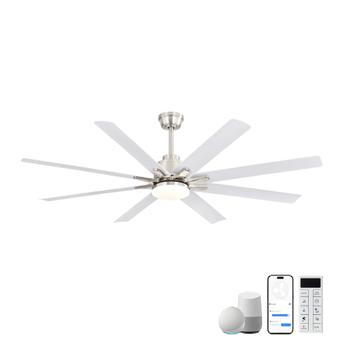 66-Inch Brushed Nickel ABS Low-Profile Smart Ceiling Fan with Light
