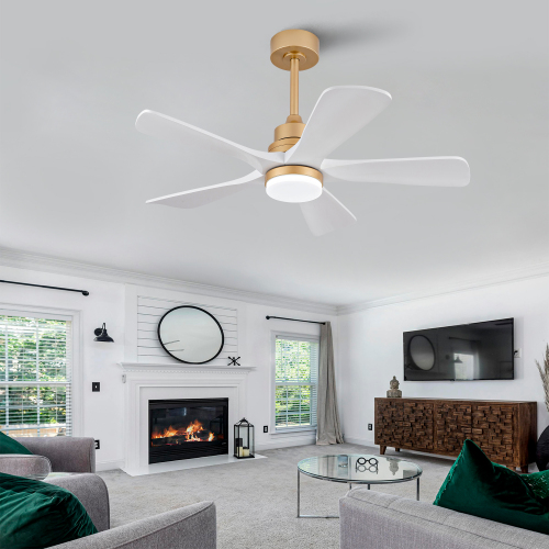 42-Inch White Solid Wood Ceiling Fan with Dimmable LED Light