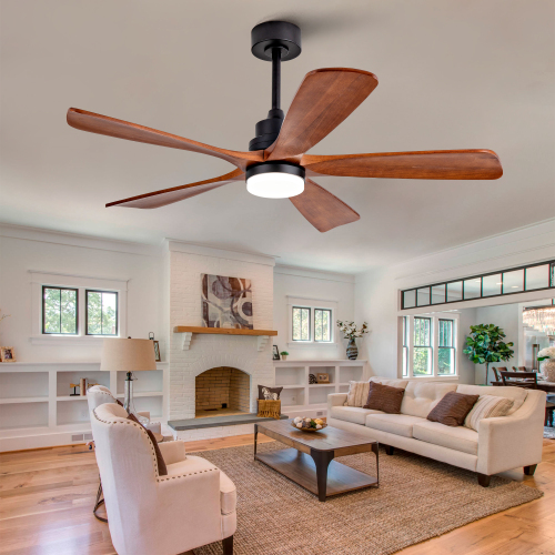 52-Inch Black Solid Wood Ceiling Fan with Light, Remote & DC Motor