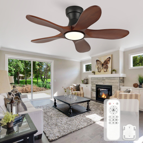 36-Inch Dark Walnut Ceiling Fan with Solid Wood Blades and Light