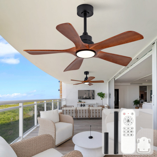 42-Inch Black Solid Wood Ceiling Fan with Light and Remote Control