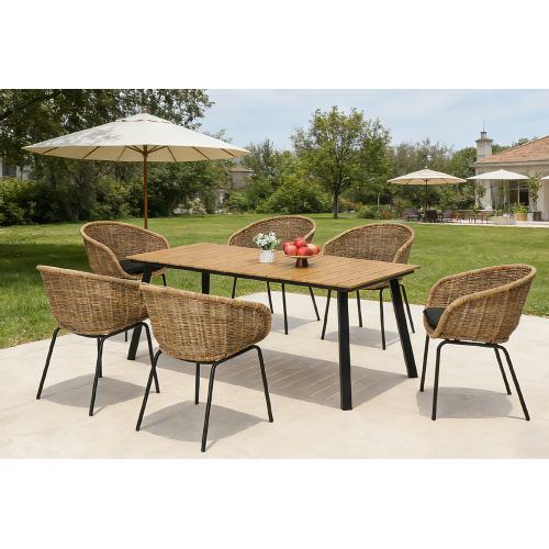 7-Piece Steel & Acrylic Rattan Dining Set, Purple Pink/Yellow
