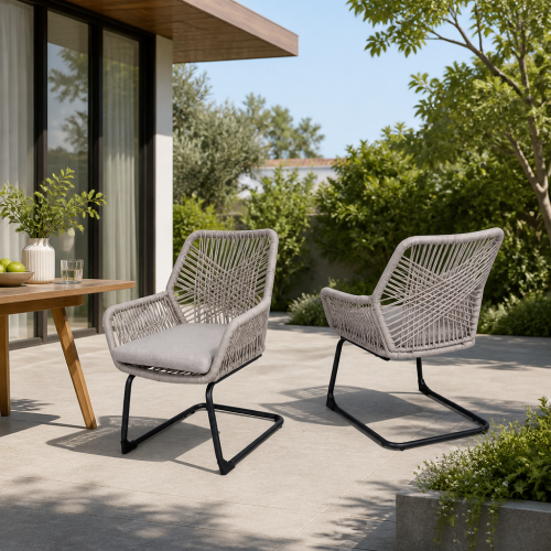 Grey PE Rattan Steel Armchairs, 35.5 x 26 x 27.2 in, Set of 2