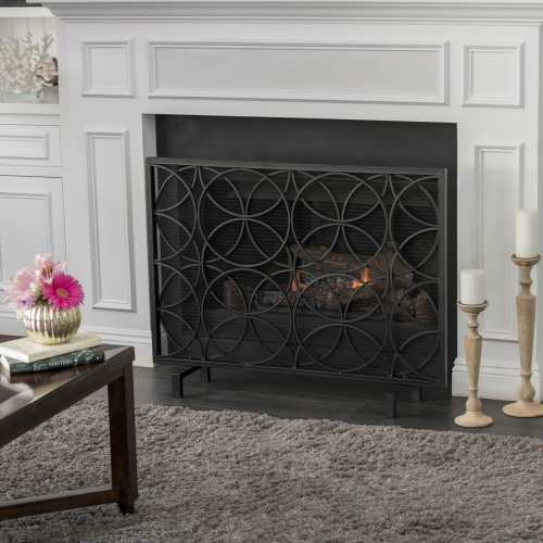 Classic Black Iron Fire Screen, 41.10 x 9.25 x 31.10 Inches