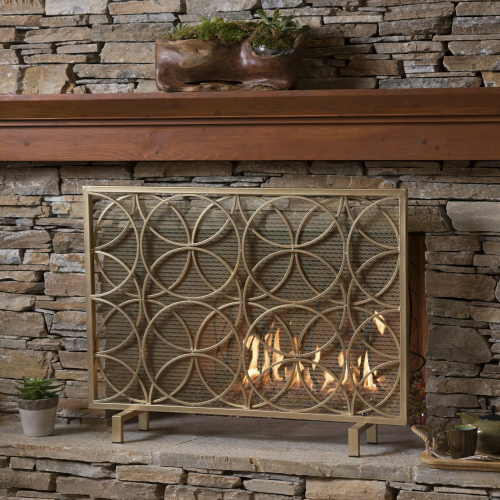 Gold Iron Fireplace Fire Screen, 41.10 x 9.25 x 31.10 Inches