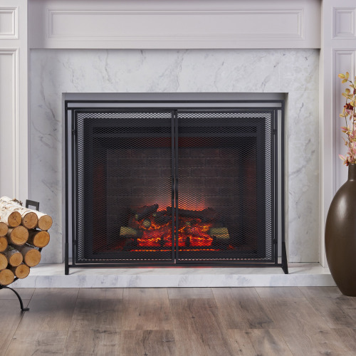 Black Iron Fireplace Screen, 40 x 10.25 x 30.5-Inch Assembled Size
