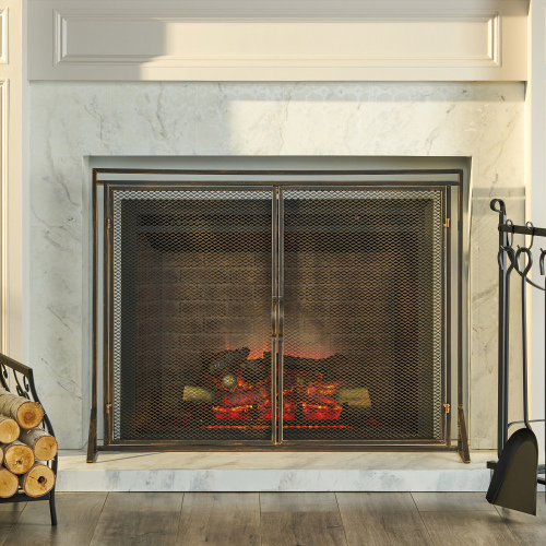 40-Inch Black and Gold Iron Fireplace Screen, Decorative Hearth Accent