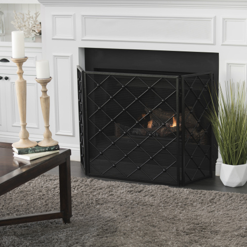 Black Iron Fire Screen, 53.5 x 1.75 x 31-Inch Fireplace Screen