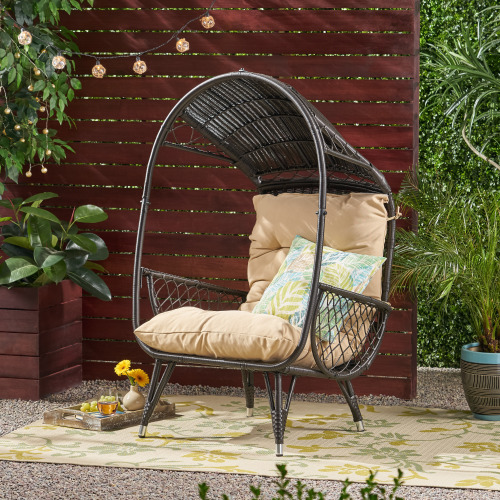 Malia Brown Fabric Standing Basket Patio Seat, 36.5 x 32.5 x 56.75 in