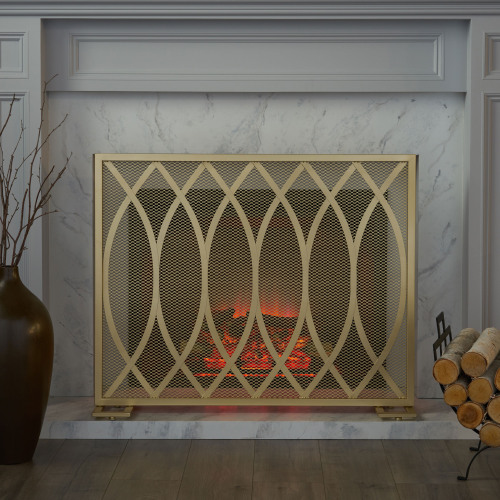 Gold Iron Fire Screen, 39.75 x 8.00 x 32.25 Inches, 12.13 lb