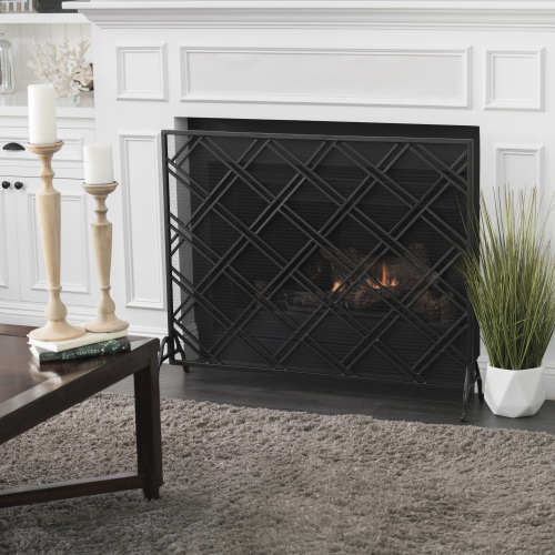 Black Iron Fire Screen, 44 x 11 x 35.5 Inches, 15.54-Pound Design